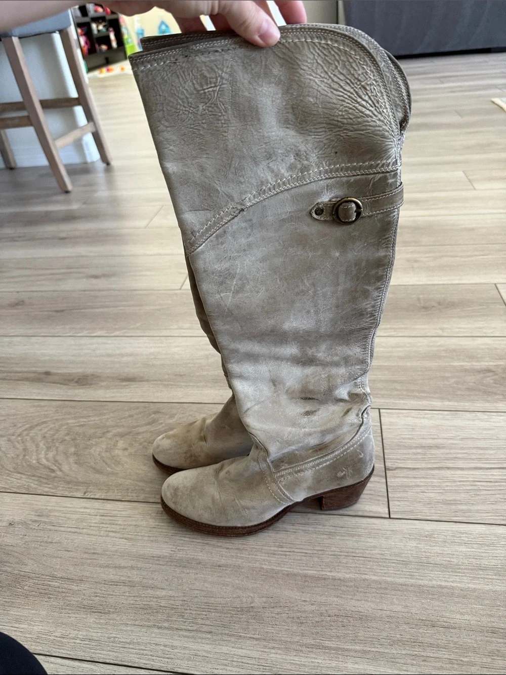 Frye Jane Tall Cuff boots foldable over-the-knee taupe leather Womens 6.5